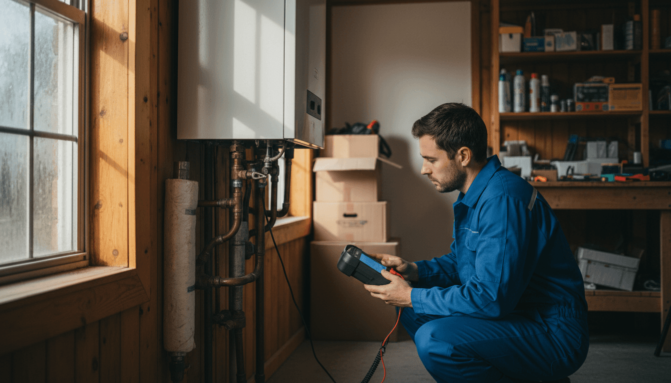 Experienced technician inspecting a residential boiler system